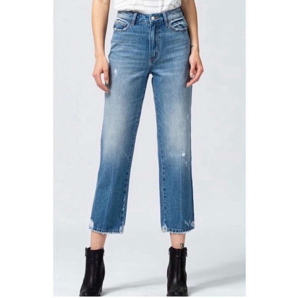 Vervet High Rise Distressed Straight Leg Ankle Crop Jeans Medium Wash Denim 26